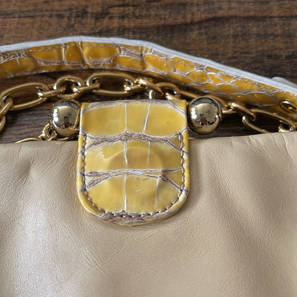 MCM Yellow Snakeskin Pattern Clutch/ Shoulder Women's Bag - Picture 9 of 12